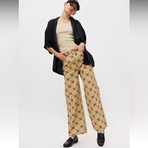 Urban Outfitters BDG High and Wide Jeans Tennis Racket Print Tan & Black Size 26